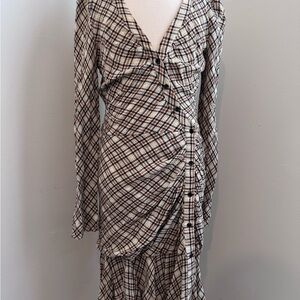 Veronica Beard Plaid Long Sleeve Dress - Black and Cream